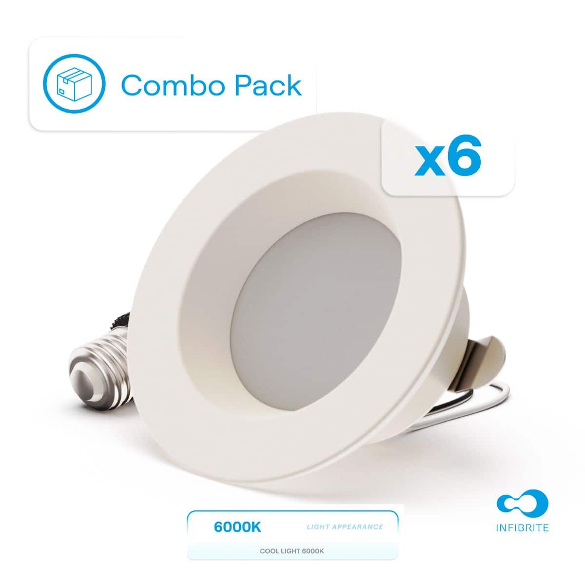 Infibrite - 4 In. Retrofit 6000K Clear Integrated LED Recessed Light Kit 9W 750LM Remodel, Dimmable, Wet Rated (6 Pack) - White price history on PriceWatchPro
