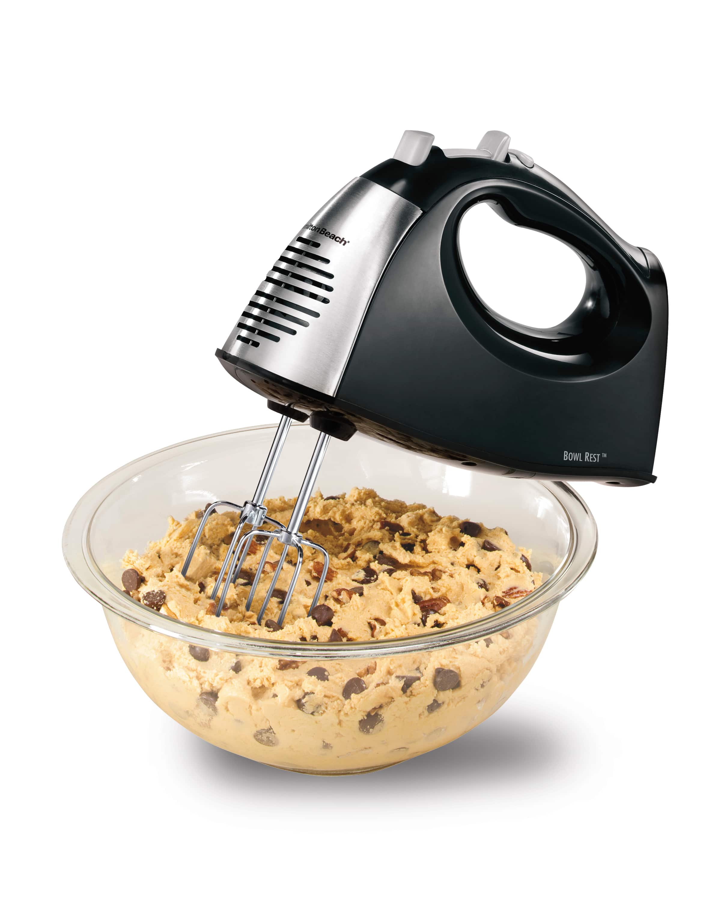 Front. Hamilton Beach - 6 Speed Hand Mixer with Snap-On Case - black.