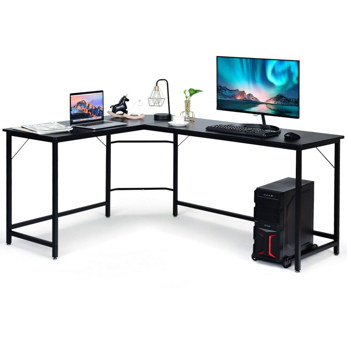 Front. Gymax - Gymax L Shaped Desk Corner Computer Desk PC Laptop Gaming Table Workstation Black - Black.