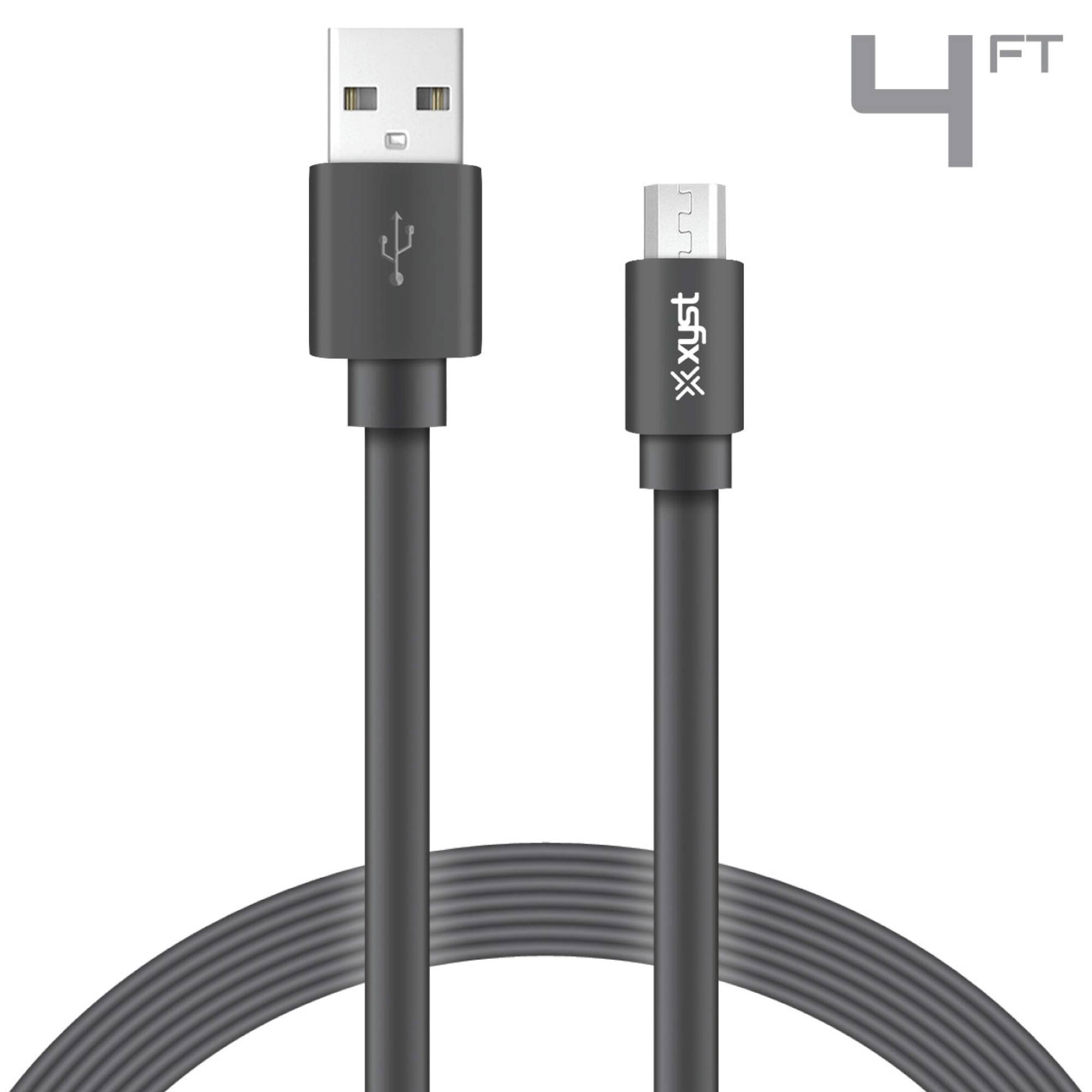 Alt View 5. Xyst - Charge and Sync USB to Micro USB Flat Cable 4Ft - Black.