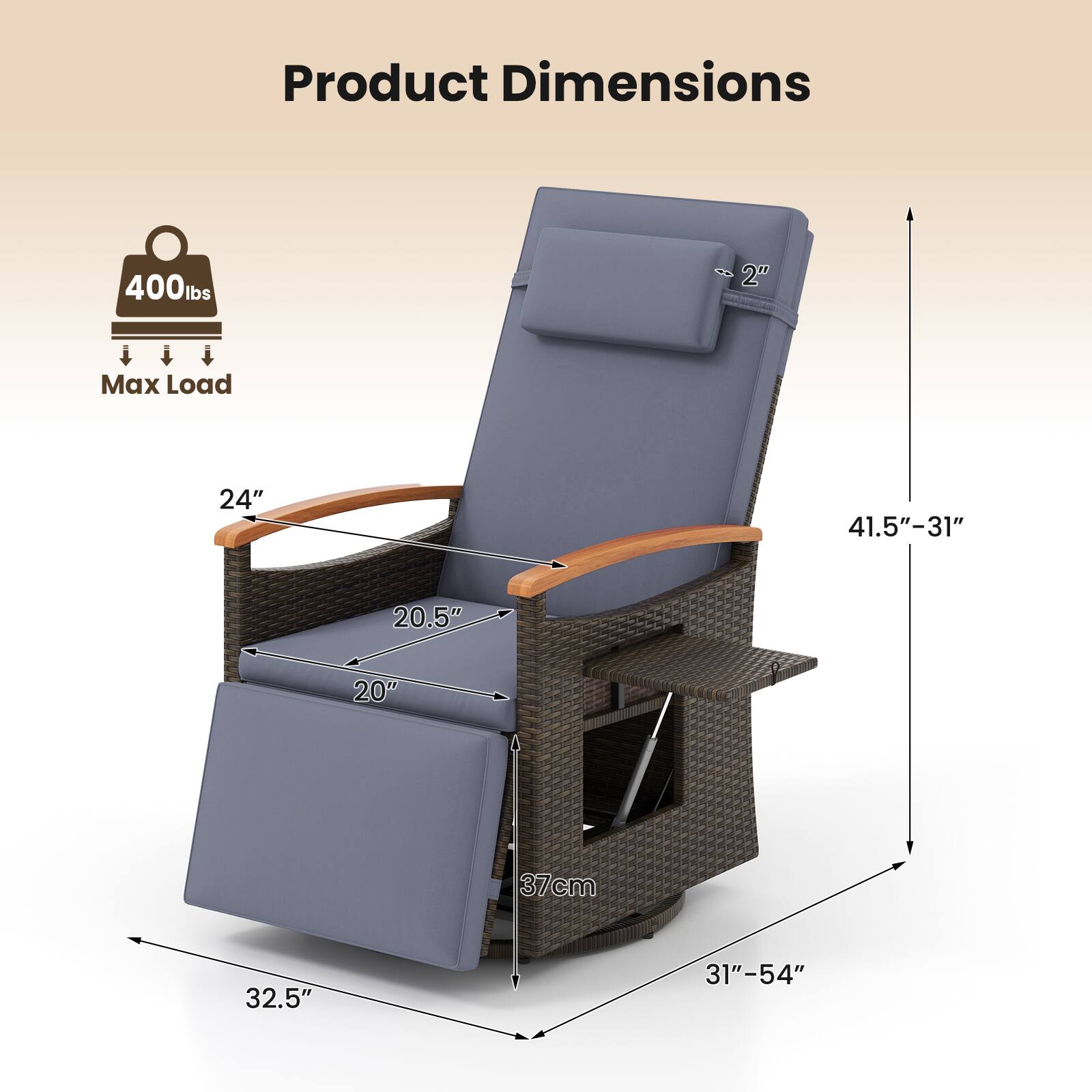 Product Dimensions: 400lbs Max Load 2" 24" 41.5"-31" 20.5" 20" 37cm 32.5" 31"-54"