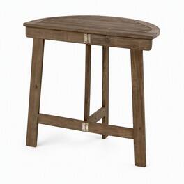 RYHNUYNE - Outdoor Half-Round Folding Acacia Wood Bistro Table,Weather Resistant Space-Saving Side Table for Patio - Gray