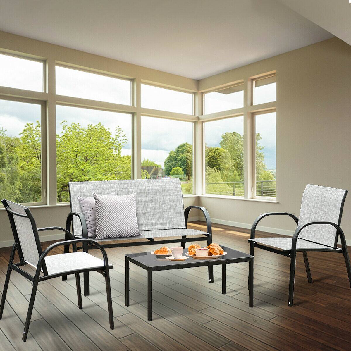 Alt View 3. Costway - Costway 4 PCS Patio Furniture Set Sofa Coffee Table Steel Frame Garden Deck - Gray.