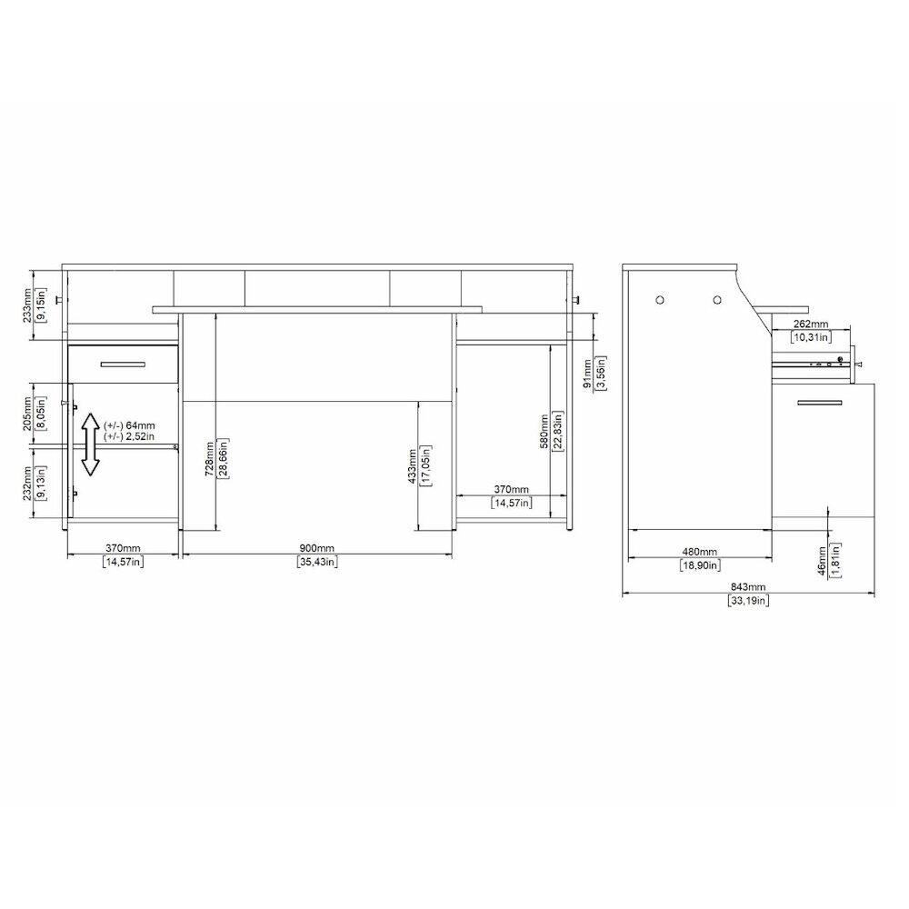233mm [9.15in]  
205mm [8.05in]  
232mm [9.13in]  
64mm [2.52in]  
728mm [28.66in]  
433mm [17.05in]  
550mm [21.83in]  
370mm [14.57in]  
91mm [3.56in]  
262mm [10.31in]  
200mm [7.87in]  
480mm [18.90in]  
843mm [33.19in]  
46mm [1.81in]