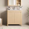 Front. ModernMate - 30" Single Bathroom Vanity with Ceramic Sink, Solid Wood Legs, Adjustable shelves, Soft-Close Doors - Natural Oak.