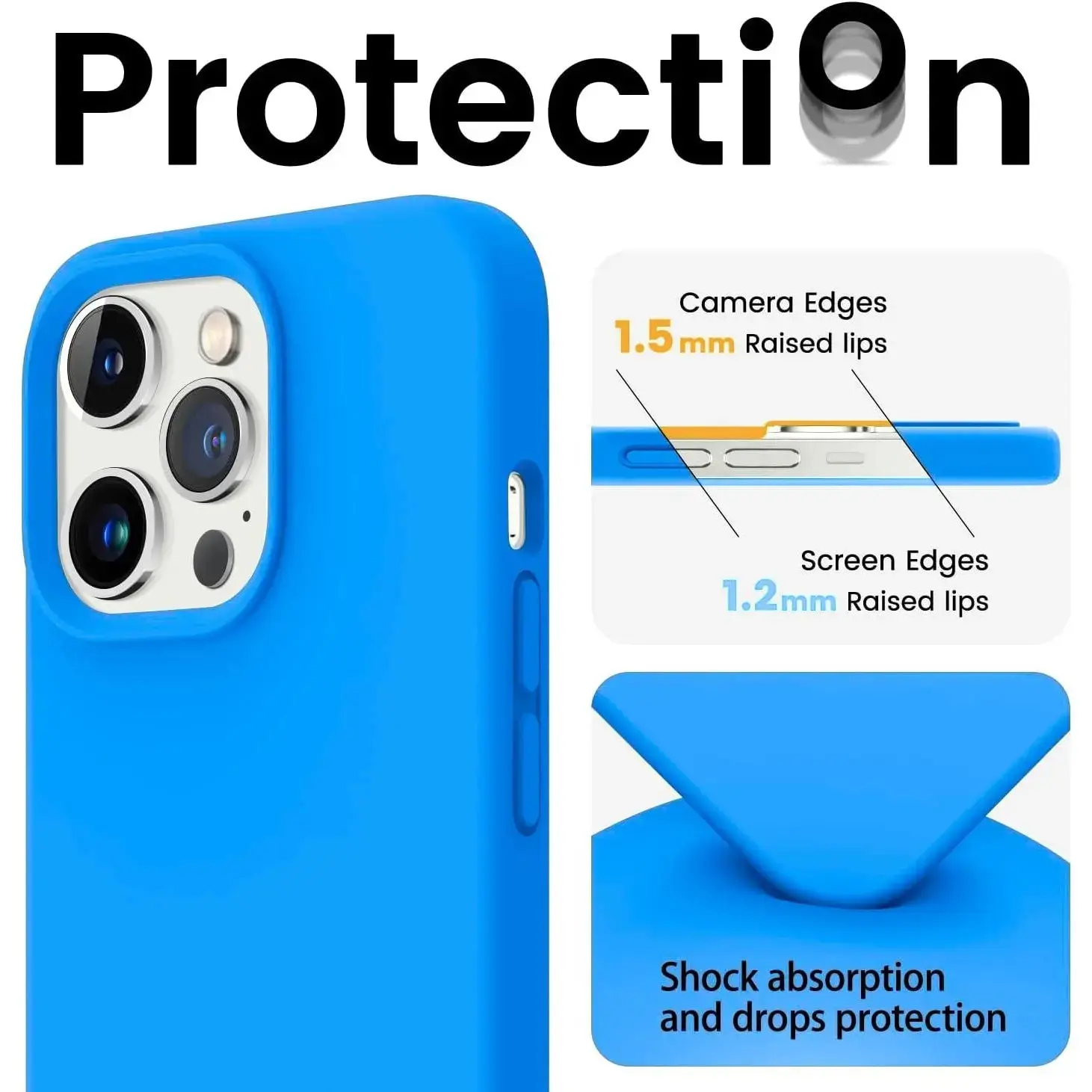 Protection

Camera Edges 1.5 mm Raised lips  
Screen Edges 1.2 mm Raised lips  
Shock absorption and drops protection