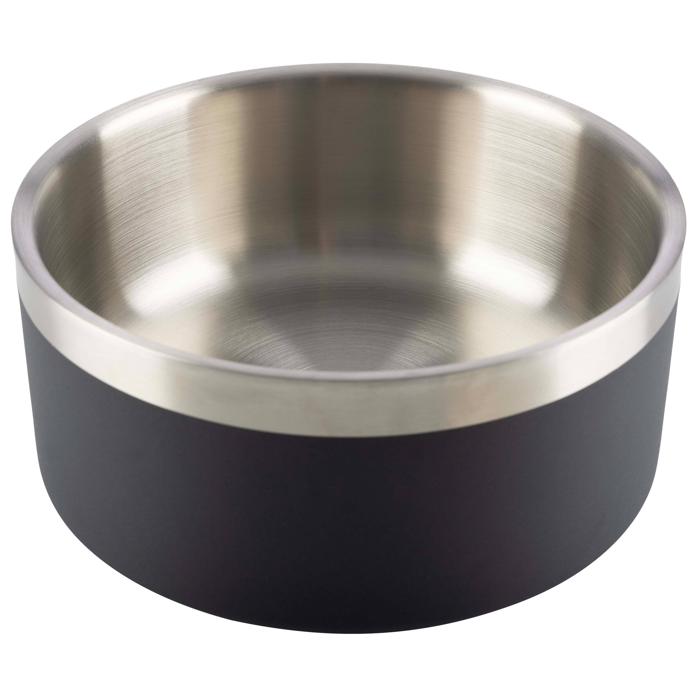 Angle. PetMaker - Set of Two 64oz Double Wall Insulated Stainless Steel Dog Bowls - Silver/Black.