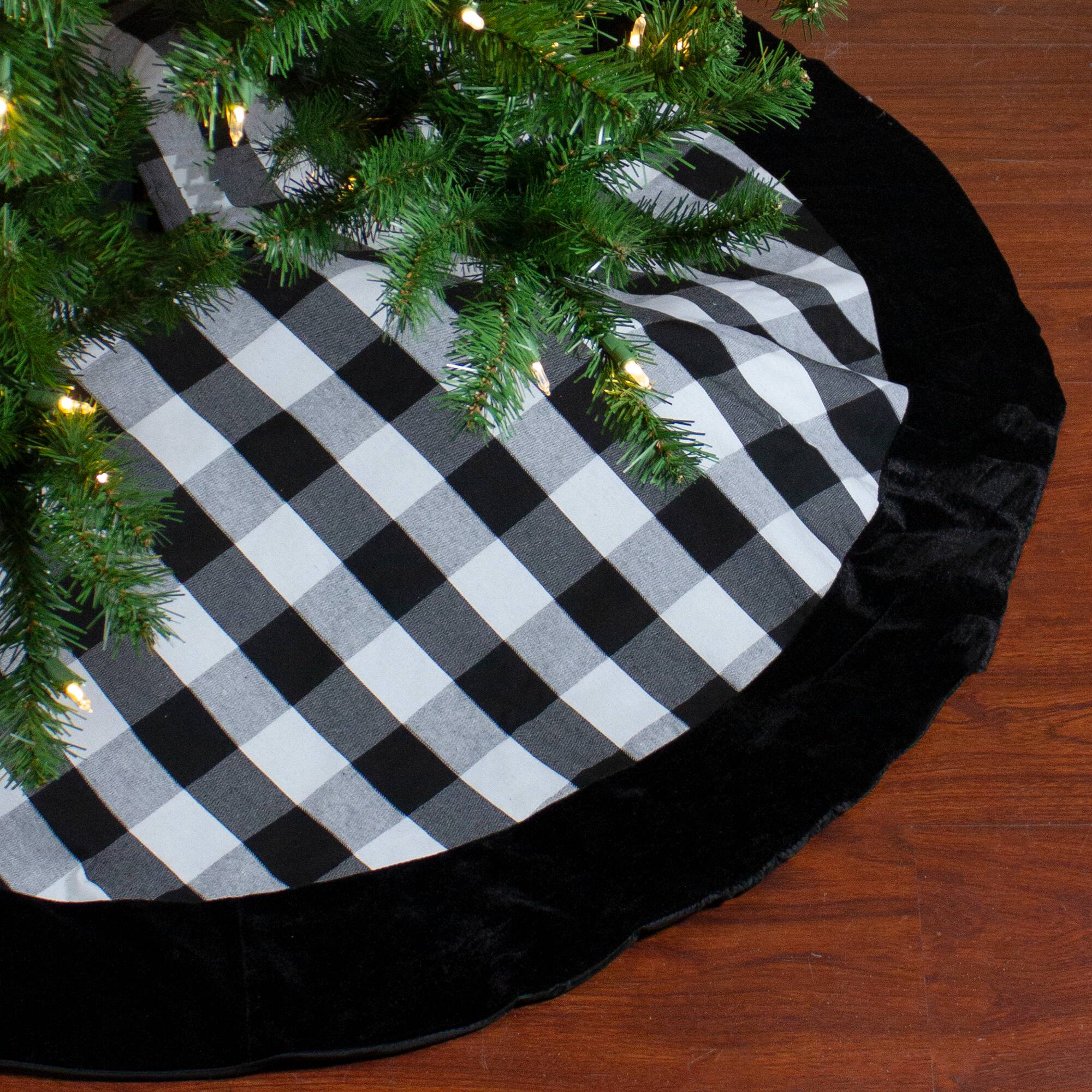 Alt View 1. Dyno - 48" Black and White Plaid Round Christmas Tree Skirt - Black.