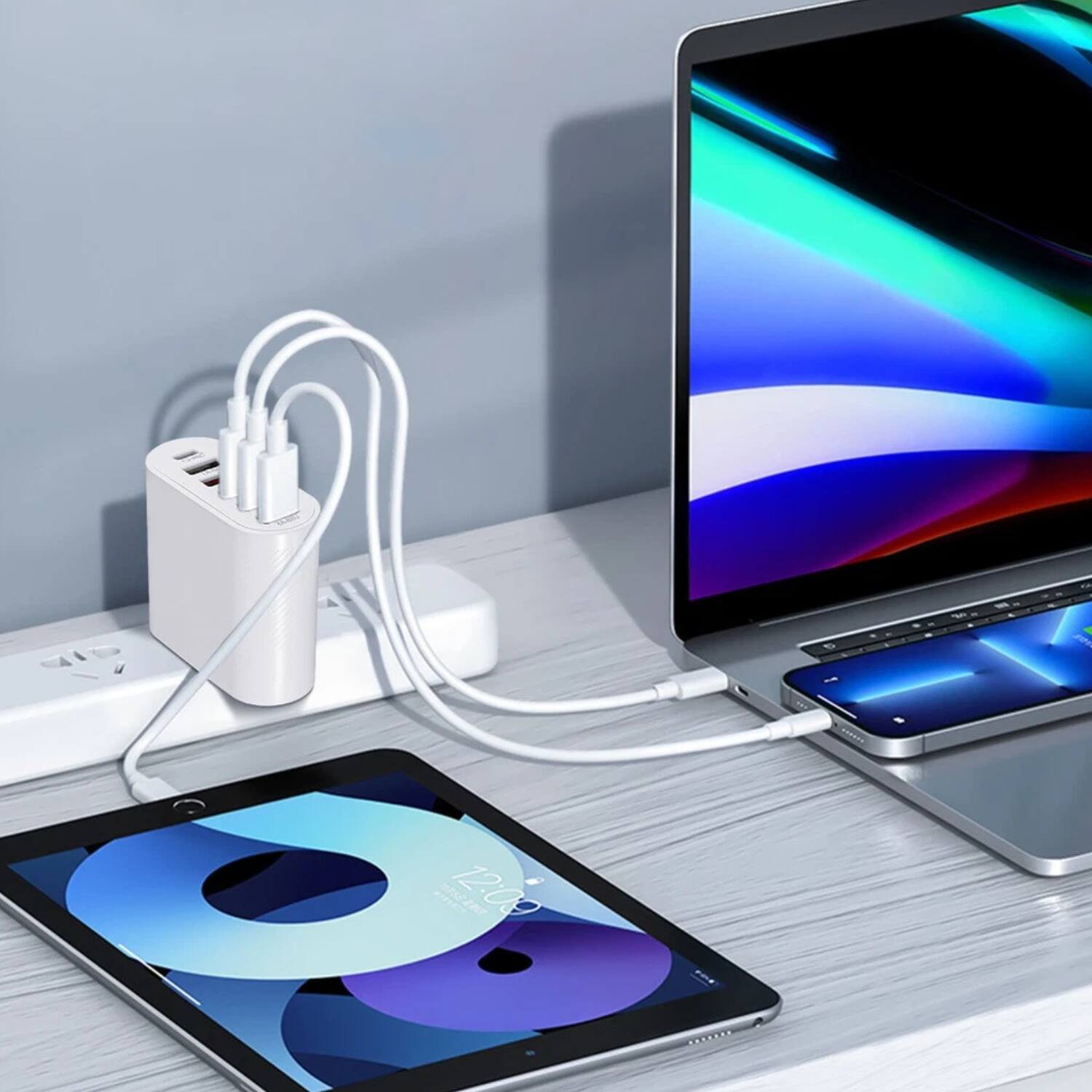 Left. Stock Preferred - 2PCS 65W 6-Port USB Wall Charger Fast Charging Hub White.