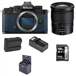 Bundle - Nikon - Z f Mirrorless Camera, Blue with NIKKOR Z 24-70mm f/4 S Lens, with Battery, 128GB Memory Card and 72mm