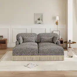 Anysun - Modular Comfy Leopard Printing Loveseat with Exquisite Tassel Trimmings and 2 Movable Ottomans - khaki