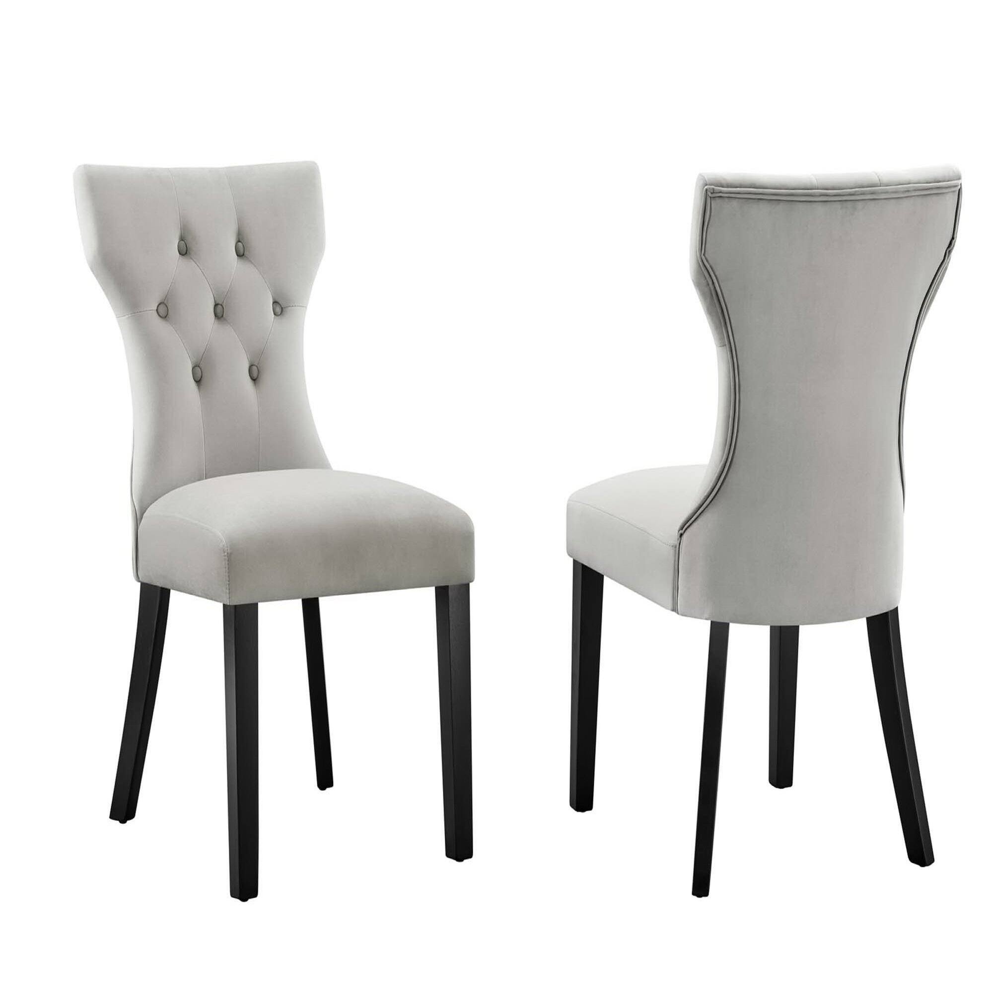 Angle. Modway - Silhouette Performance Velvet Dining Chairs Set of 2 by Modway - Light Gray.