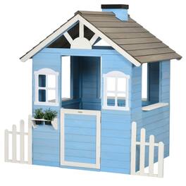 Outsunny - Playhouse for Kids Outdoor, Country Style Wooden, Flower Pot Holders, Working Door, Windows, 3-7 Years