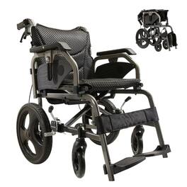 COWLOWN - Foldable Lightweight Manual Wheelchair for Adults Double Hand Brakes Adjustable Armrests 15 Inch Wheels Nanometer Grey - Black Gray