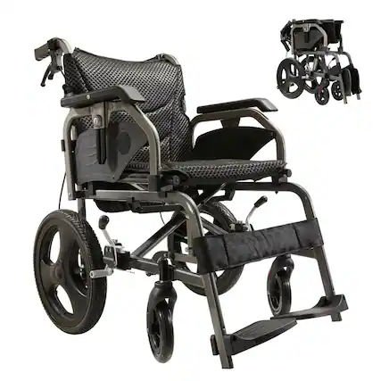 Front. COWLOWN - Foldable Lightweight Manual Wheelchair for Adults Double Hand Brakes Adjustable Armrests 15 Inch Wheels Nanometer Grey - Black Gray.
