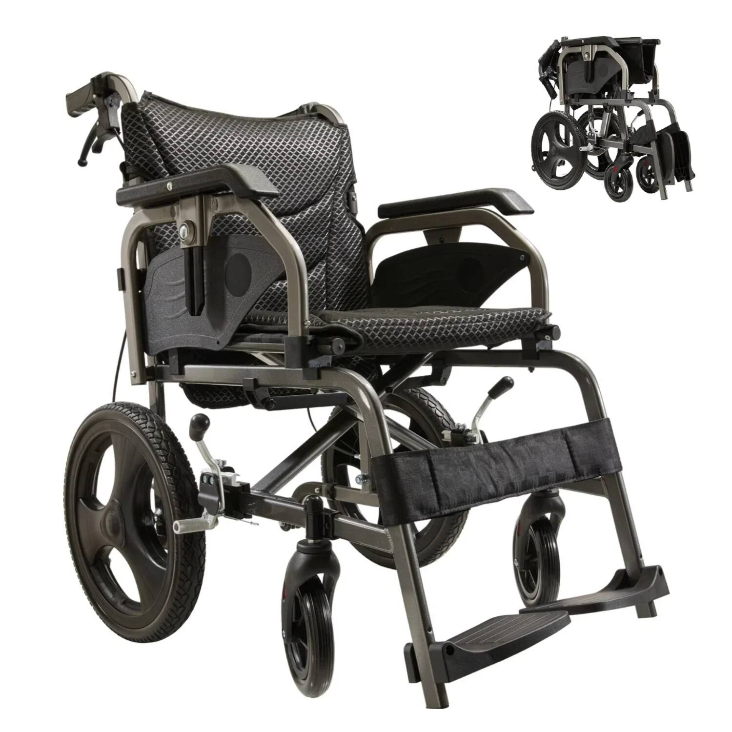 Front. COWLOWN - Foldable Lightweight Manual Wheelchair for Adults Double Hand Brakes Adjustable Armrests 15 Inch Wheels Nanometer Grey - Black Gray.