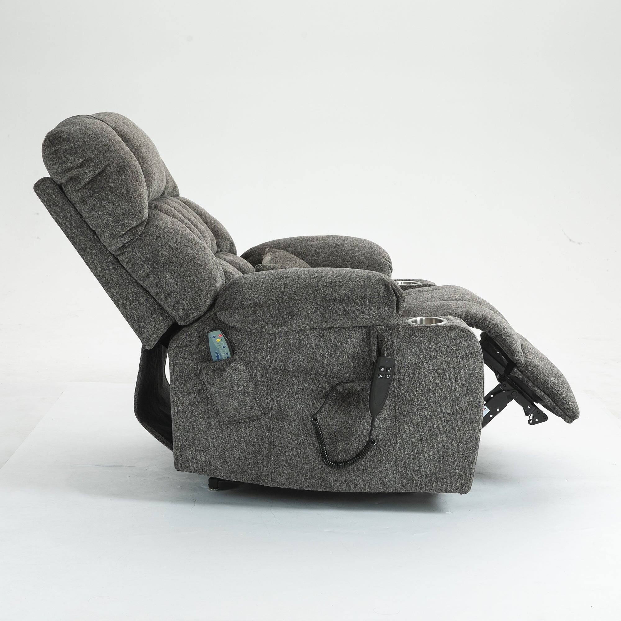 Alt View 1. Boyel Living - Oversized Elderly Electric Lift Chair 4 OKIN Motor 180° Flat Heat Massage 2 Remote 2 Cup Holder 2 Pocket - Dark Brown.