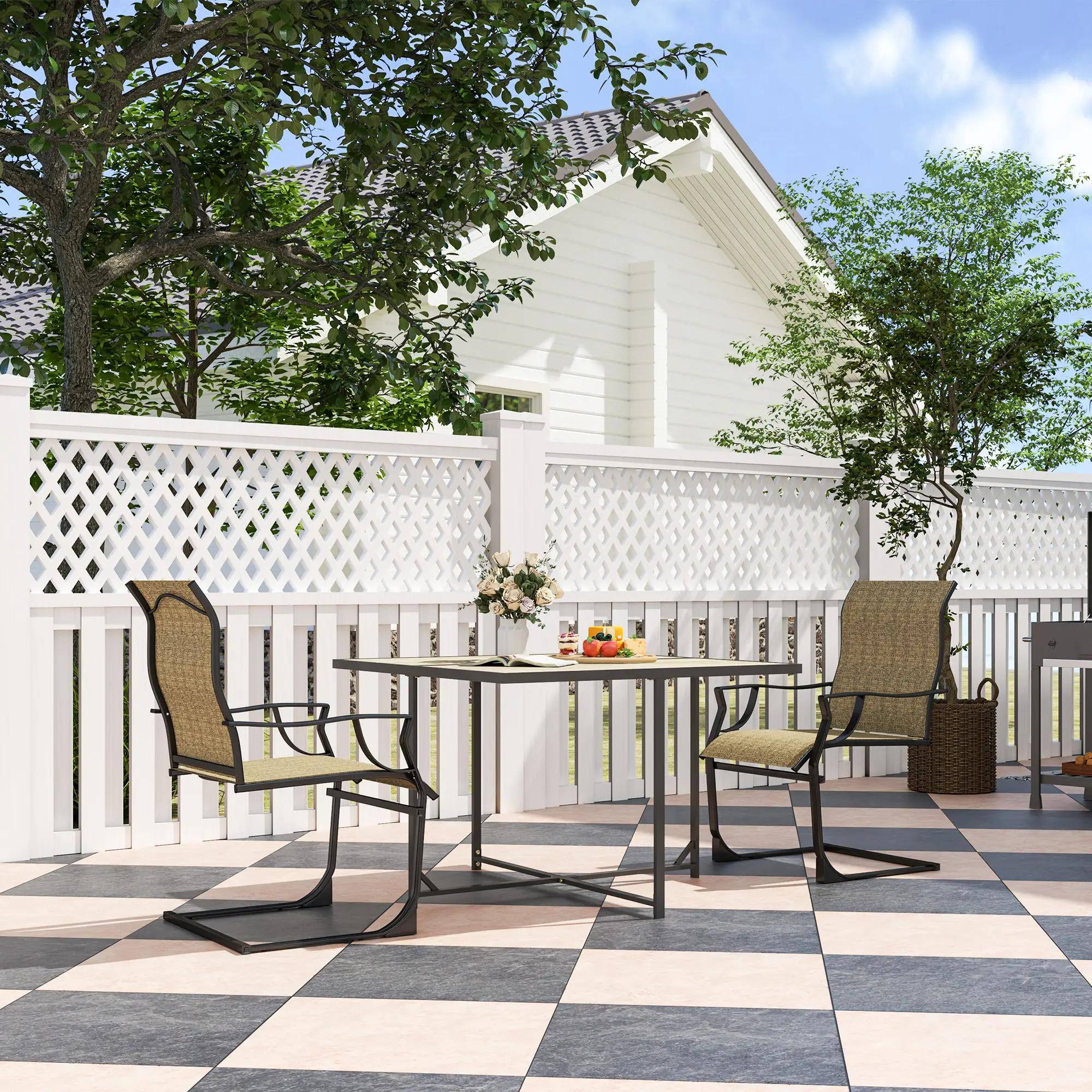 Alt View 7. Resenkos - Resenkos High-Back Dining Chairs Set of 2, Breathable Fabric & Metal Frame, Comfortable for Patio, 256LBS Capacity,Brown - Brown.