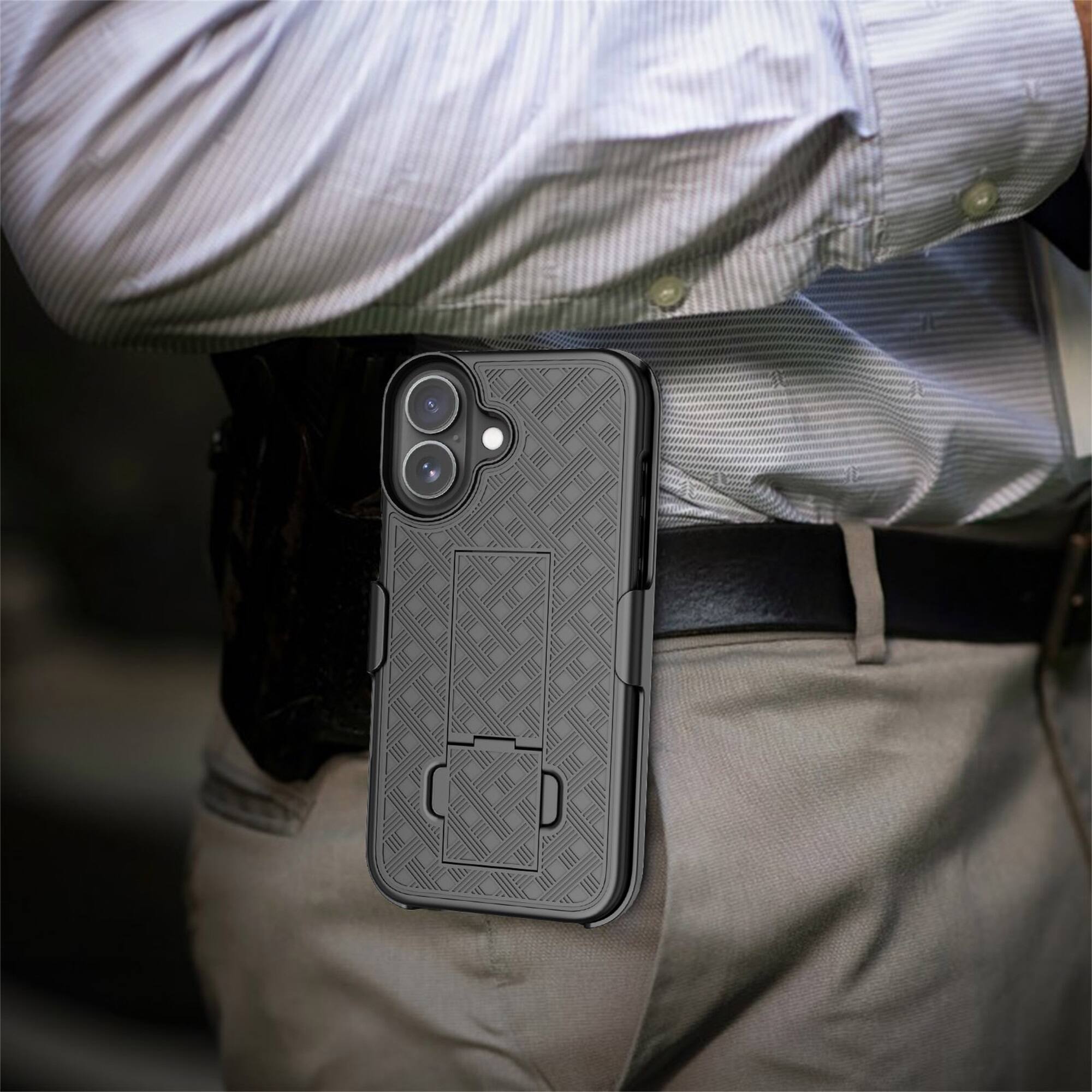 Alt View 2. Dteck - for Apple iPhone 17 Rugged Case Shockproof Foldable Kickstand Full Protection Cover With Belt Clip Holster - Black.