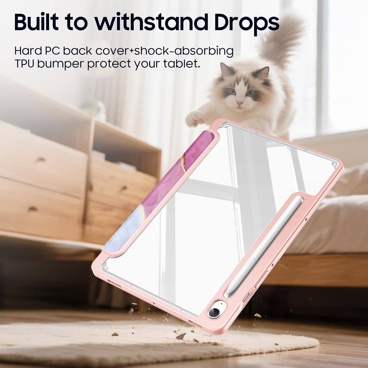 Built to withstand Drops  
Hard PC back cover+shock-absorbing TPU bumper protect your tablet.