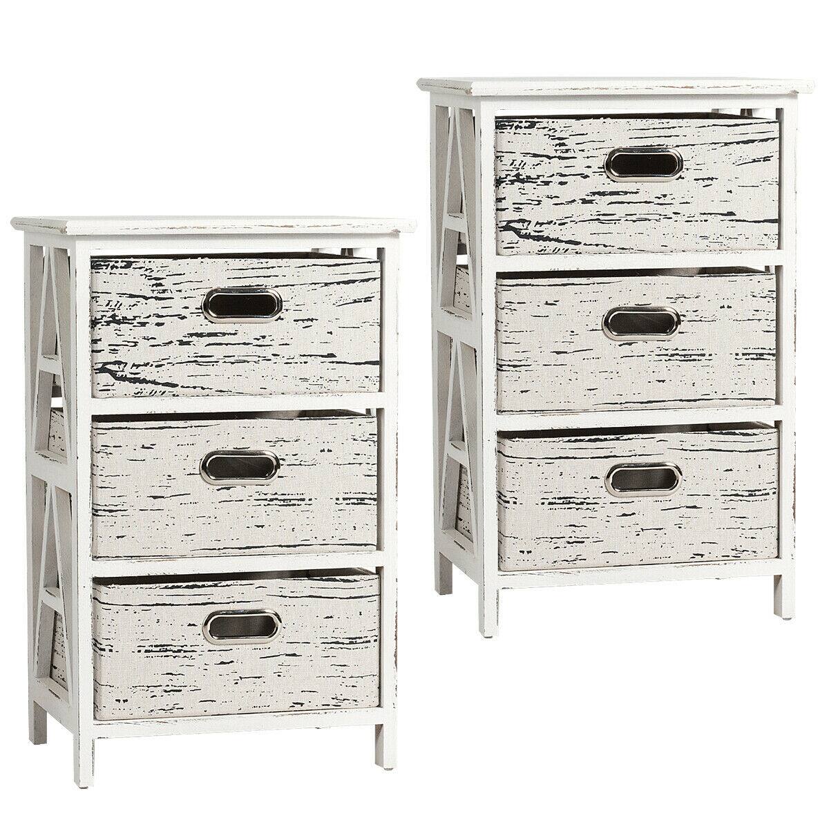 Alt View 7. Gymax - Gymax Set of 2 Chest w/3 Fabric Drawers Vintage Wood Frame End Side Table Nightstand - as pic.