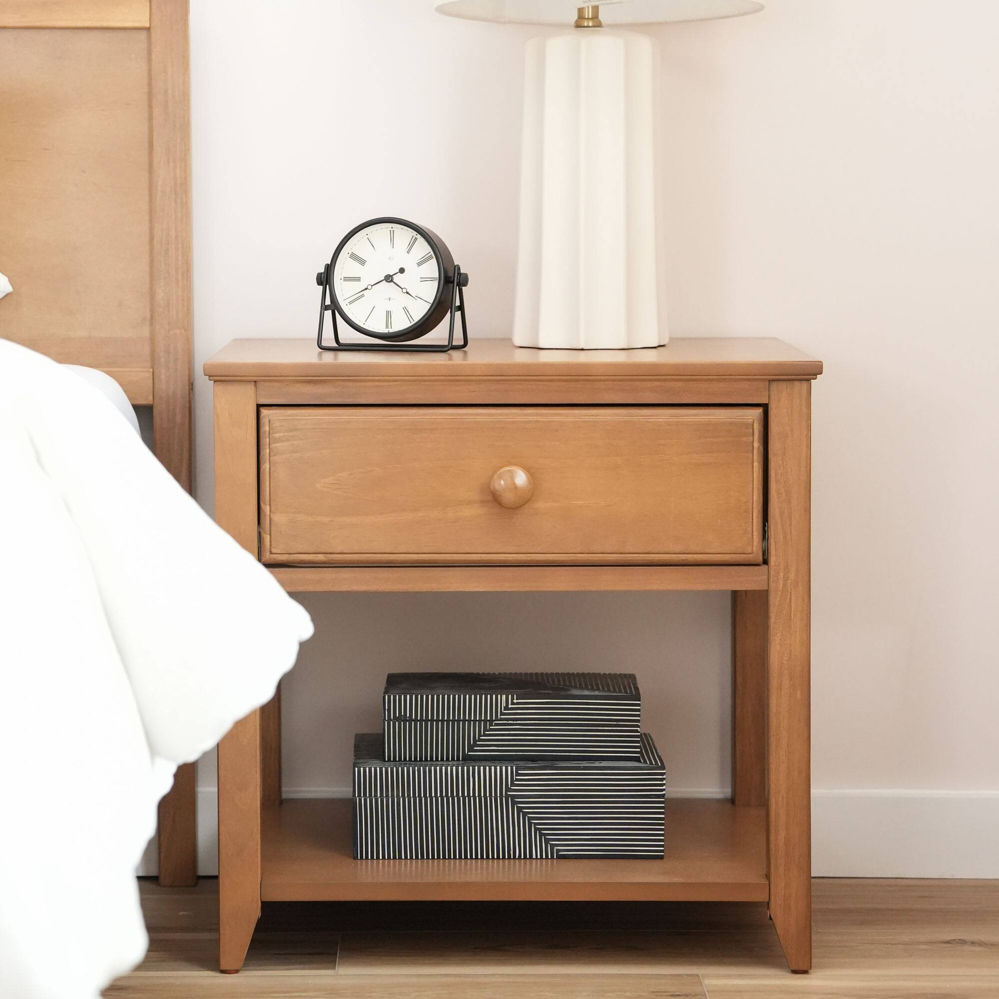 Alt View 1. Plank+Beam - Plank+Beam Solid Wood Nightstand with Drawer and Shelf, Pecan - Pecan.