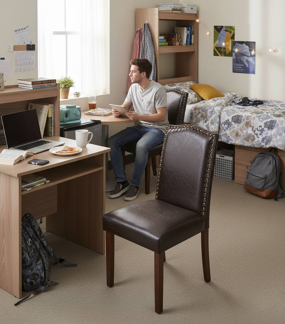 AOITUN - Elegant Dining Chairs Set of 2 Upholstered Leather for Daily Comfort - Ideal for Dining Room and Kitchen - Brown