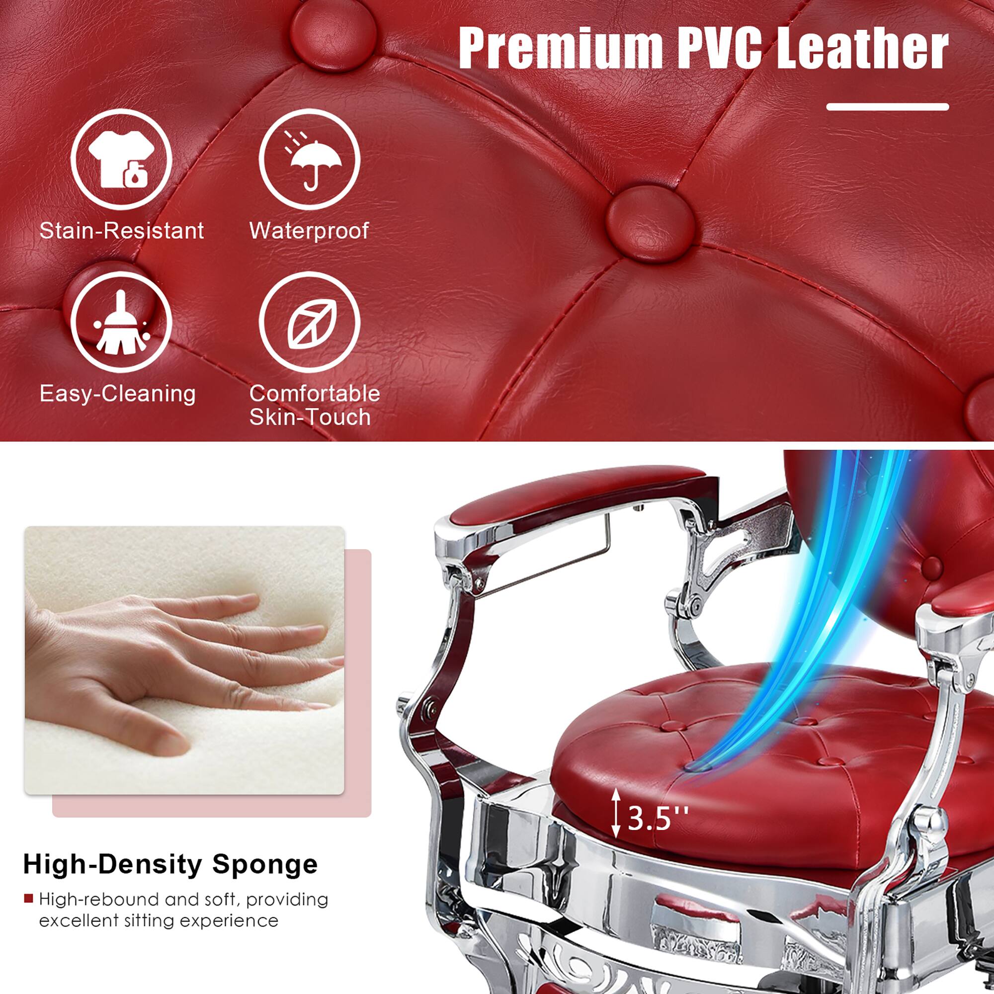 Premium PVC Leather Stain-Resistant Waterproof Easy-Cleaning Comfortable Skin-Touch High-Density Sponge High-rebound and soft, providing excellent sitting experience 3.5"