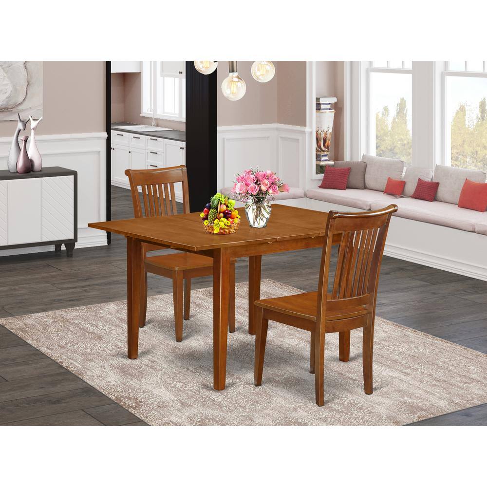 Back. East West Furniture - 3 PcMilan with Leaf and 2 hard wood Kitchen Chairs in Saddle Brown - Saddle Brown.