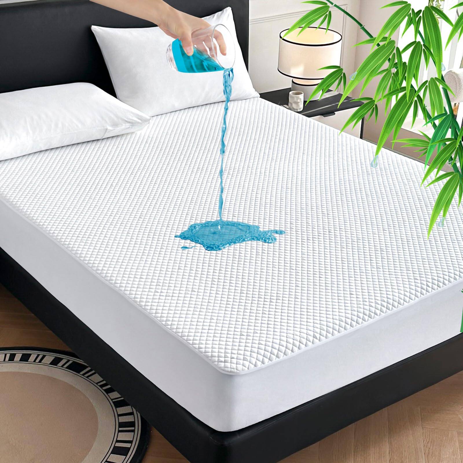 Front. Comfort Essence - Waterproof Mattress Protector Queen Size Breathable Noiseless Cover With Deep Pocket 6 -18 Depth Soft Thick - Queen (18" Deep).