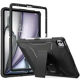 DTTO - Rugged Case for iPad Air 13" & iPad Pro 13" (M2/M3, 2024/2025) with Pencil Holder and Built-in Kickstand - Black