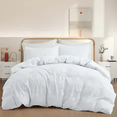 Front. Peace Nest - Peace Nest Tufted Clipped Jacquard Geometric Duvet Cover & Pillowcase Set - Square White.