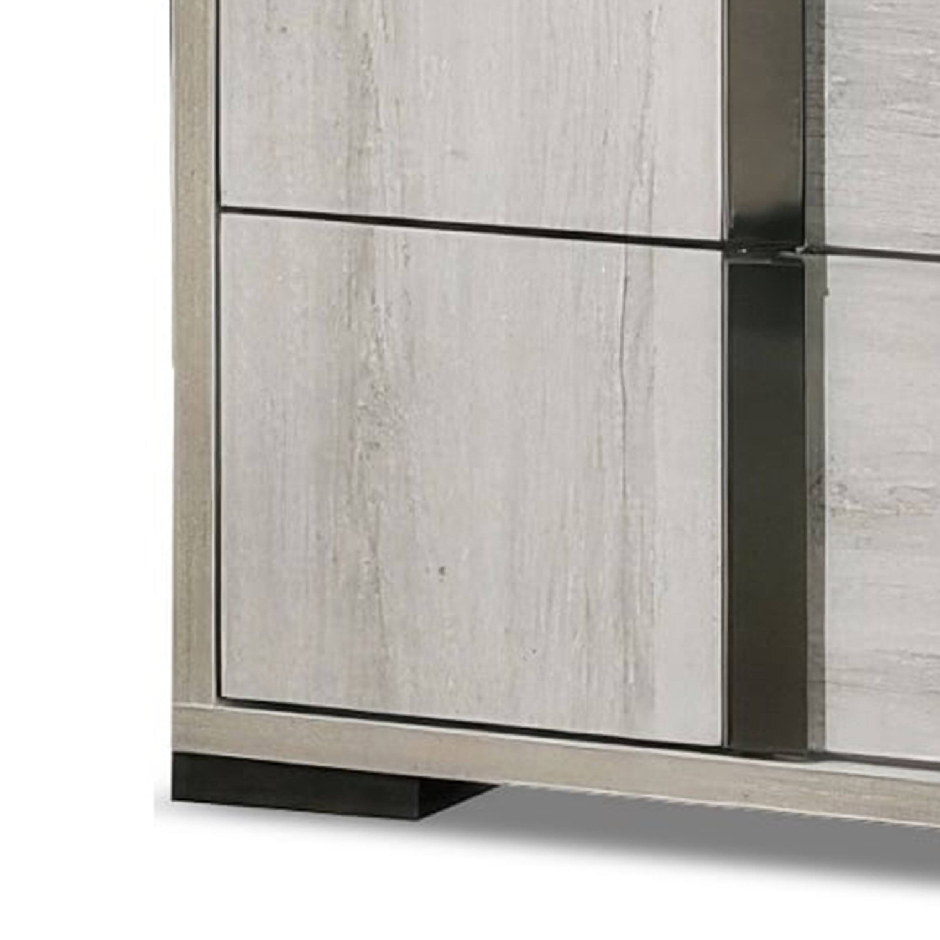 Alt View 3. Manhattan Lane - Hyao Nightstand, 26 Inch, 2 Drawers, Chrome Handles, White Wash Veneer - White Wash, Chrome.