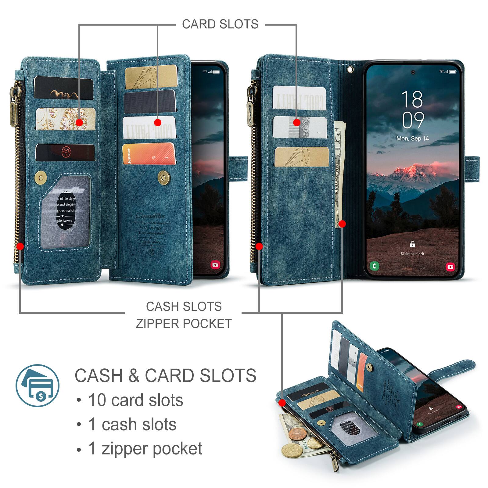 CARD SLOTS

VANGE

18 09 Mon, Sep 14

of life style and elogan personal * de Luxry

CaseMe

Slidetaunlack

C

CASH SLOTS ZIPPER POCKET

CASH & CARD SLOTS
- 10 card slots
- 1 cash slots
- 1 zipper pocket

WC112
