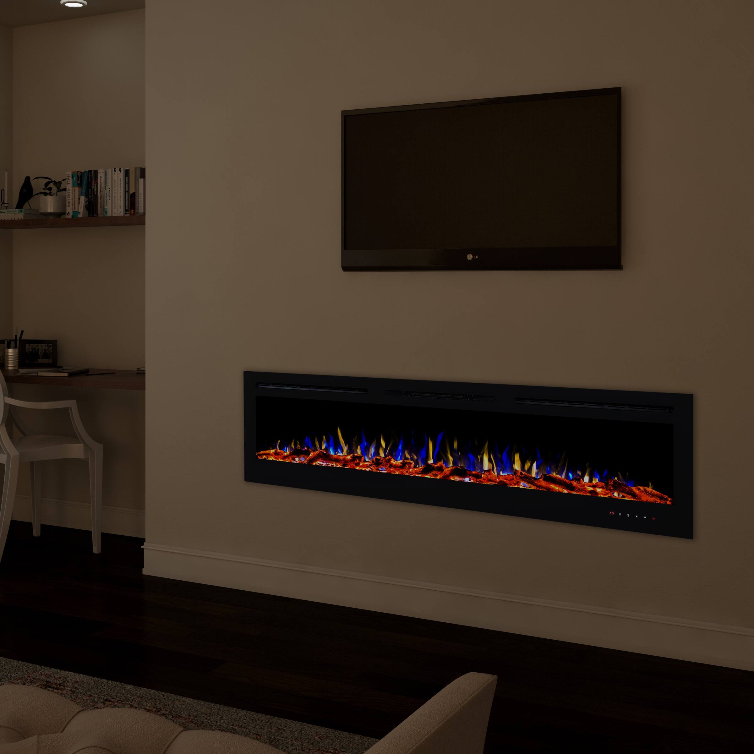 Angle. Northwest - 72-Inch Wall Electric Fireplace, Black - Black.