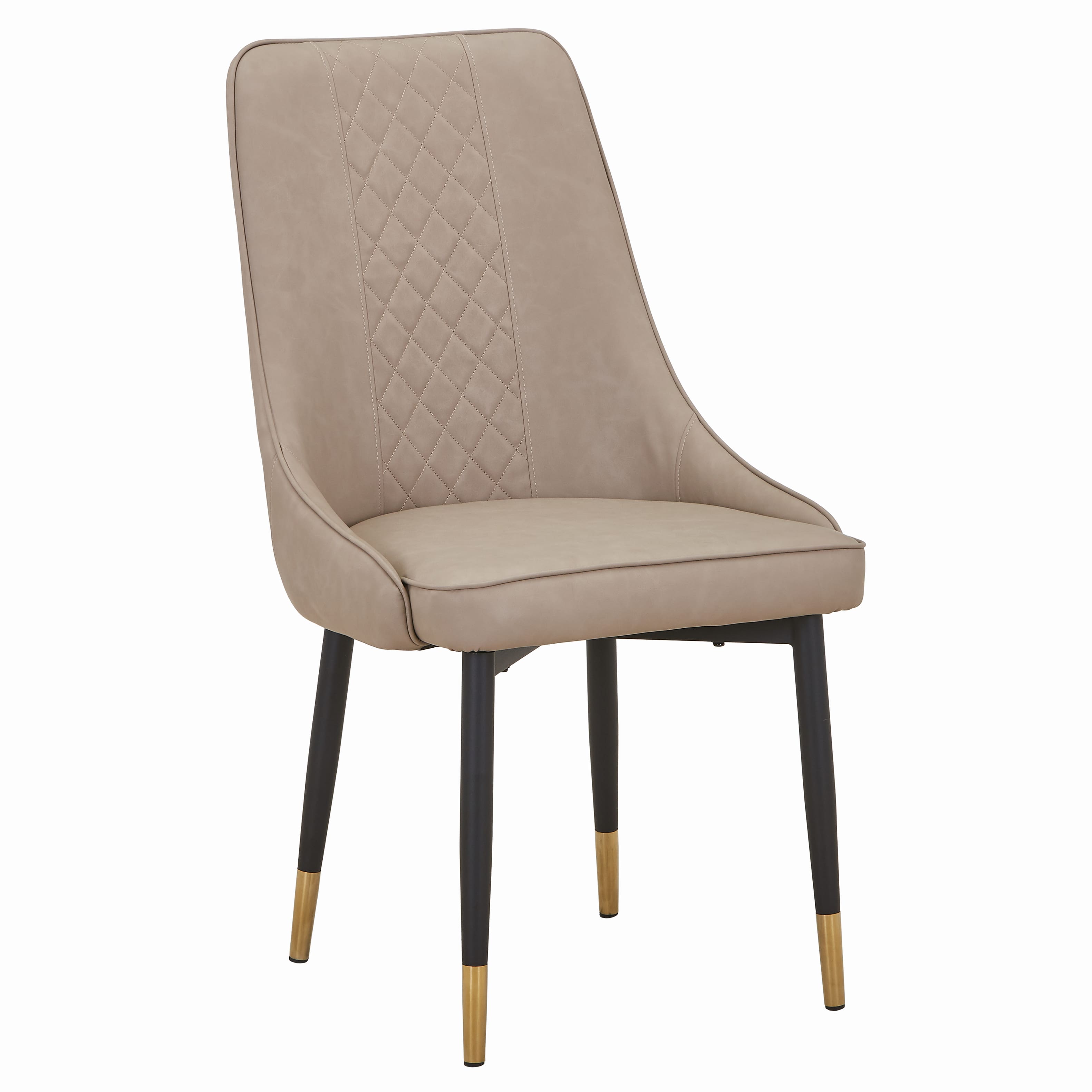 LeisureMod - Allure Diamond-Tufted PU Leather Dining Chair, Black Steel Legs with Gold Accents, Padded Accent Chair - Taupe price history on PriceWatchPro