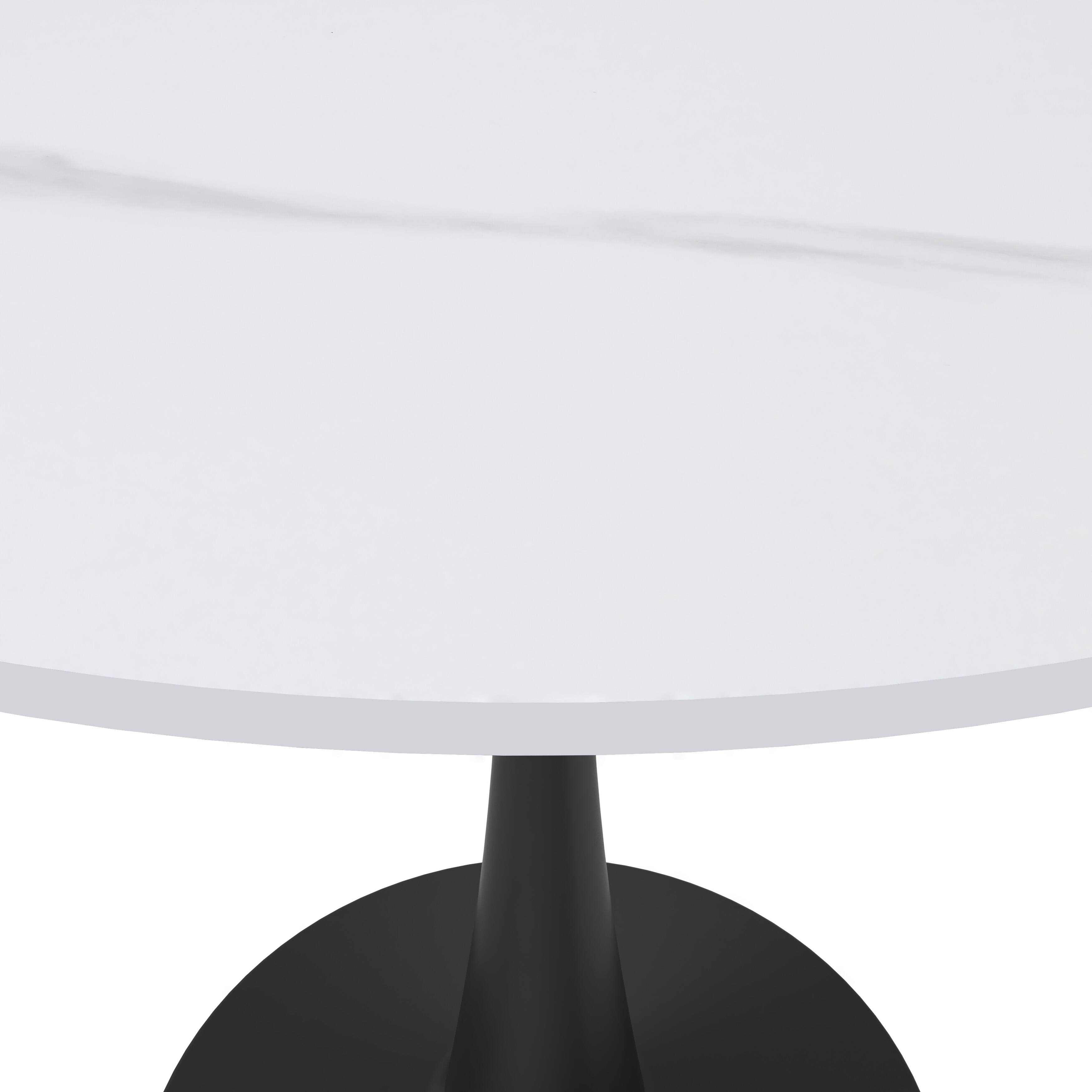 Alt View 4. LeisureMod - Bristol Contemporary 35" Round Glossy Dining Table - Minimalist Pedestal Wood & Metal Kitchen Table - Stone - White.