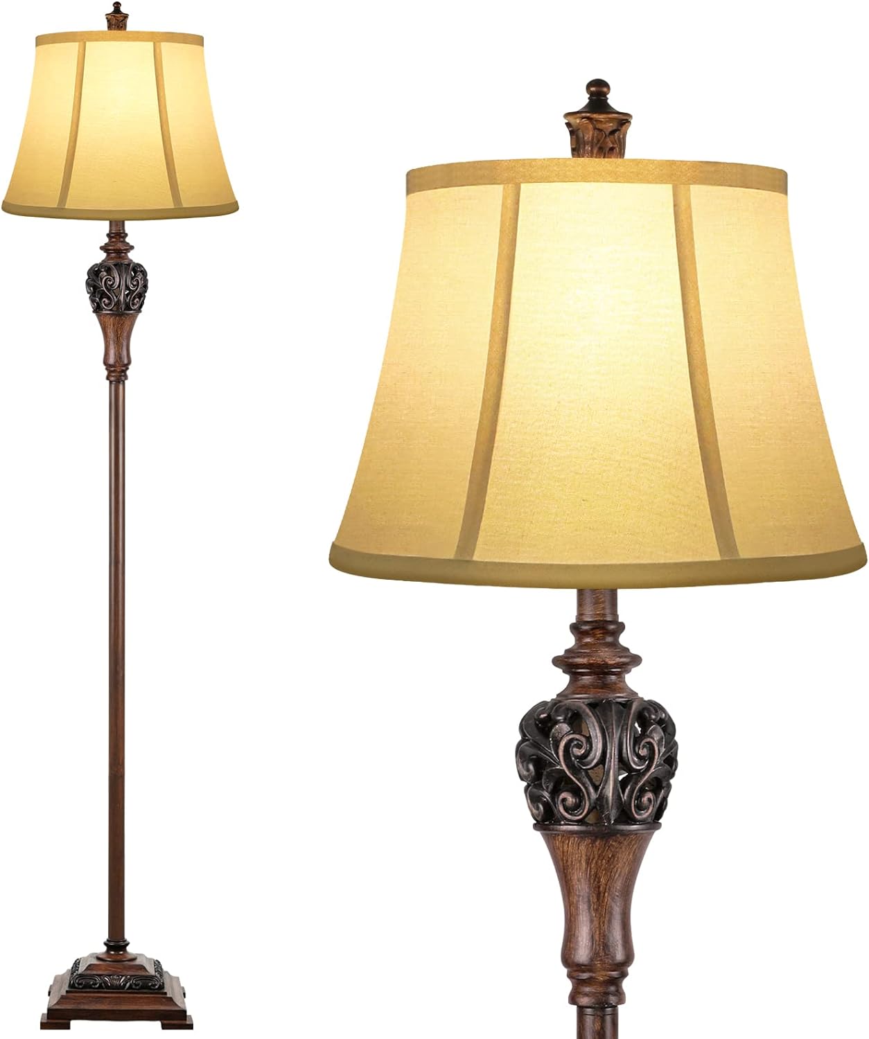 Front. Nordic Hygge - Vintage Floor Lamp for Living Room, Traditional Tall Standing Lamp, Mid-Century Antique Pole Lamp for Bedroom Reading - White & Brown.