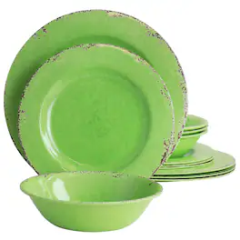 Laurie Gates - California Designs Mauna 12 Piece Melamine Dinnerware Set in Crackle Green - Light Green
