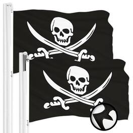 G128 - 2-Pack Pirate Jolly Roger Swords Flag, 3x5 ft Embroidered 300D Polyester with Brass Grommets - Assorted Colors