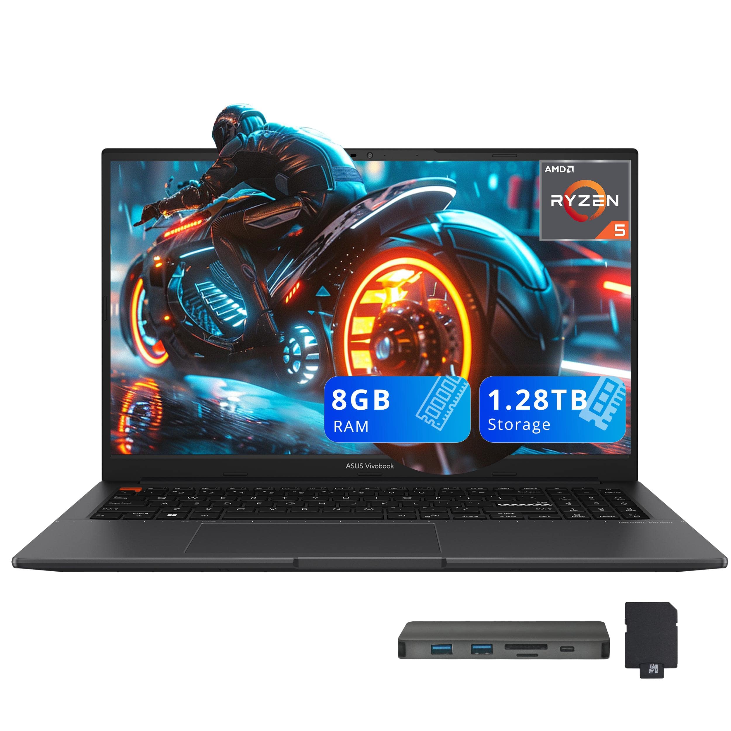 ASUS - VivoBook S15 Slim 15.6" FHD Display Laptop,Ryzen 5-5600H,8GB RAM,1TB SSD+288GB Docking Station,Win 11 - Black