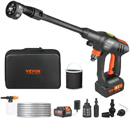 VEVOR - Cordless Pressure Washer, 652-PSI 1.1 GPM Portable Power Cleaner, Handheld Washer Gun with 4.0Ah Battery,6-in-1 Nozzle - Black,Orange