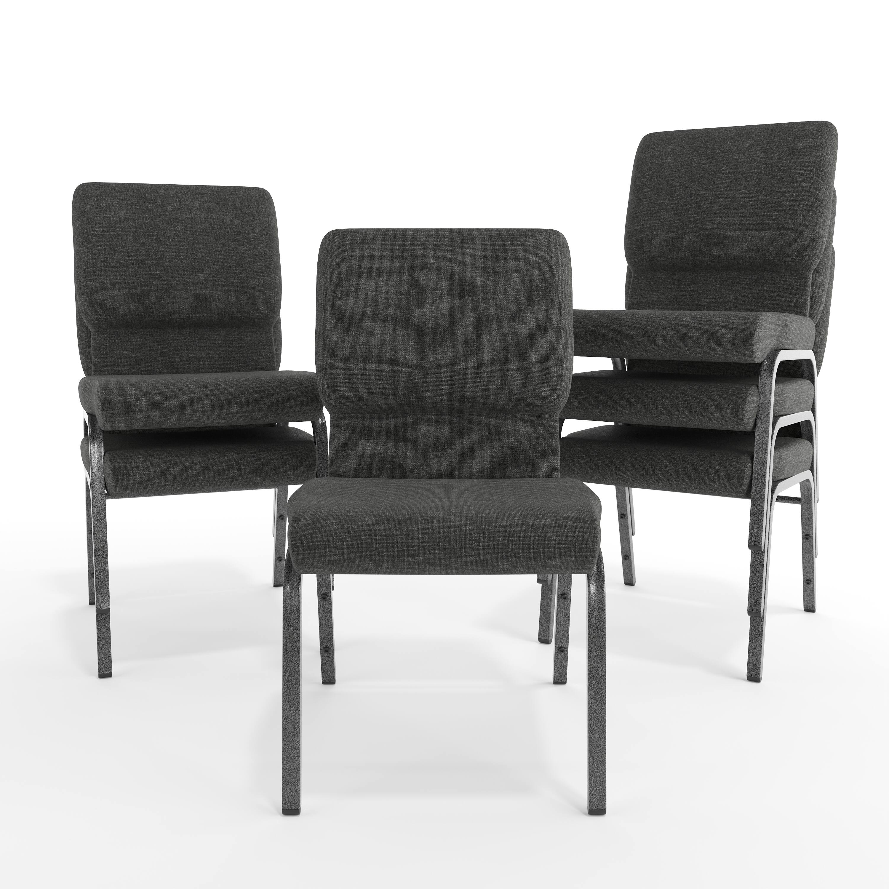 Alt View 10. Emma + Oliver - 18.5"W Stackable Church/Reception Guest Chair - Dark Gray Fabric/Silver Vein Frame.
