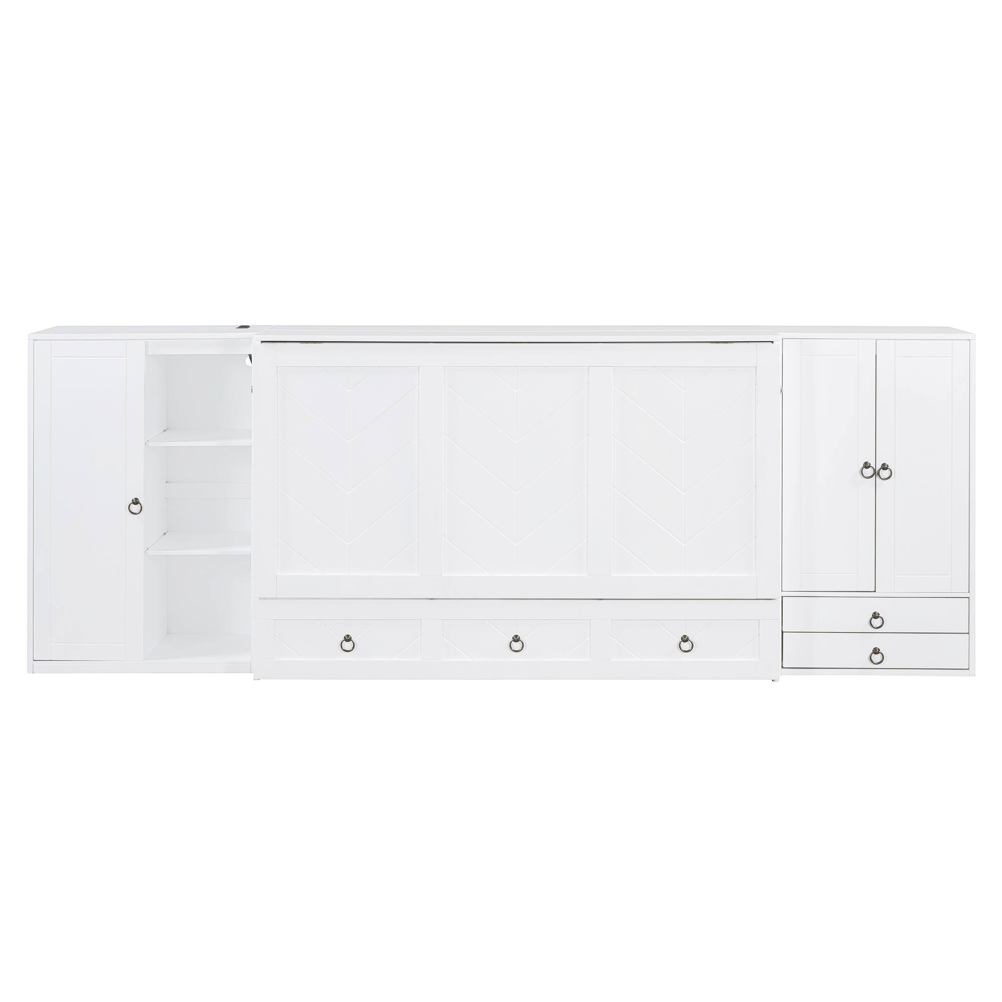 Alt View 5. Tiramisubest - Queen Size Murphy Bed with USB, Wardrobes & Drawers, White, 81x113x42 inches, 358 lbs - White.