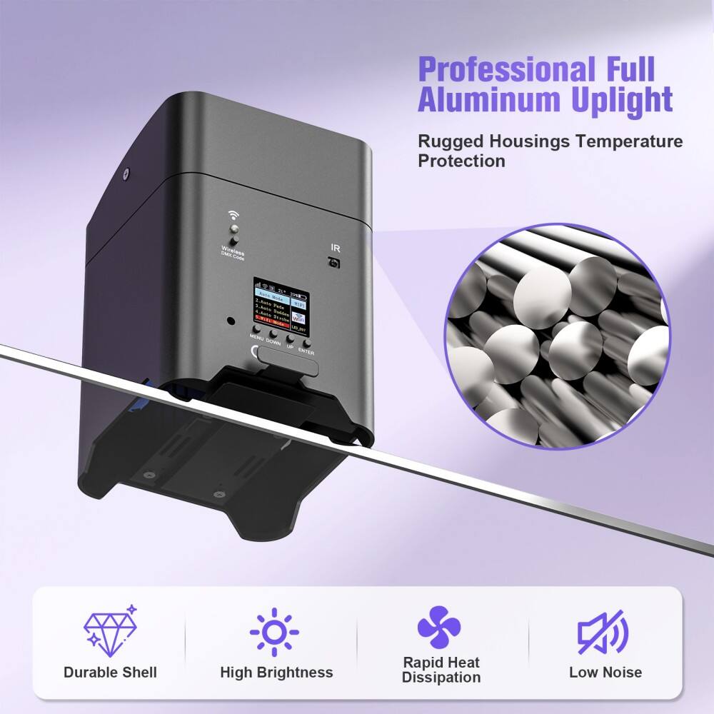 Professional Full Aluminum Uplight  
Rugged Housings Temperature Protection  

- Durable Shell  
- High Brightness  
- Rapid Heat Dissipation  
- Low Noise