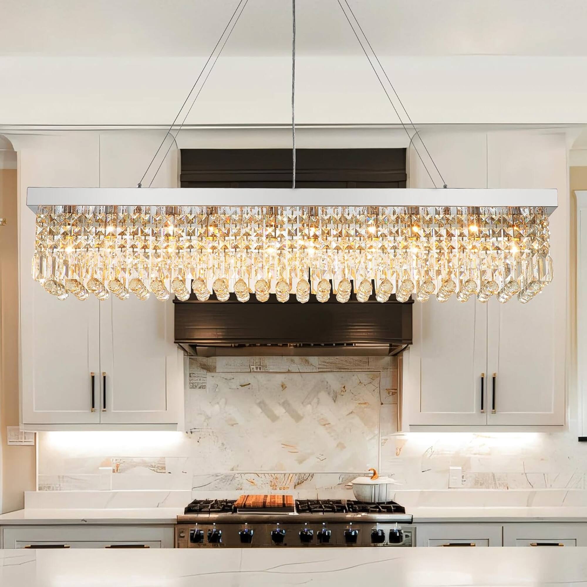Angle. Siljoy - 47.2" 10-Light Chrome Linear K9 Crystal Chandelier, Adjustable E12 for Kitchen Dining Living Foyer - Chrome.