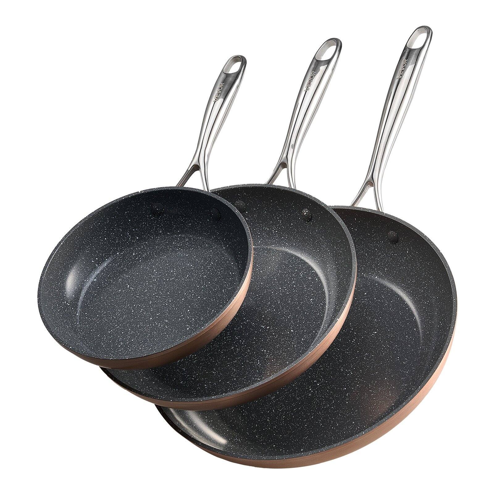 Glintex - Frying Pan Set, 3 Piece Nonstick Ceramic Skillet Cookware with Heat-Resistant Handle for Oven and Gas Stove - Black