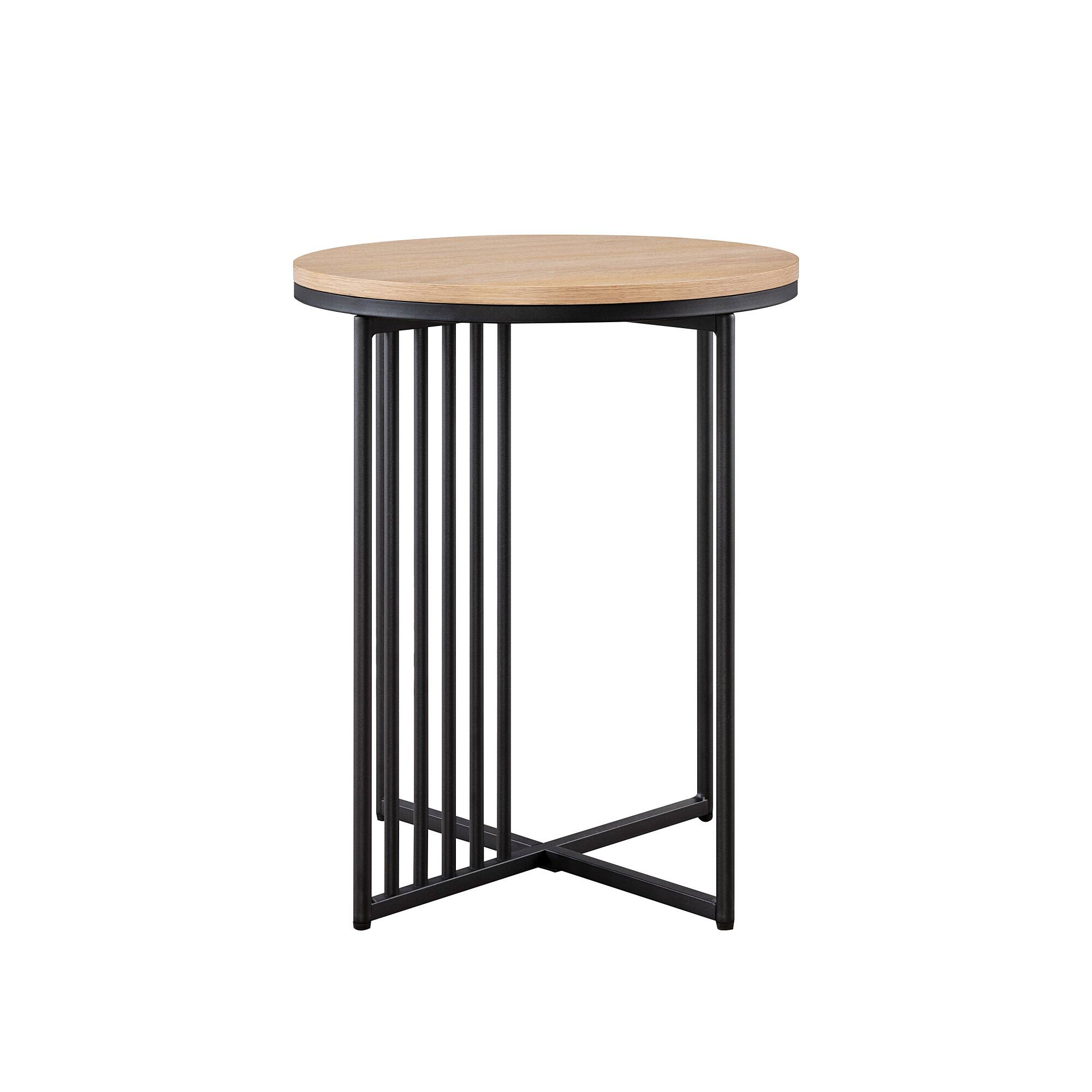 Alt View 31. Walker Edison - Contemporary Metal and Wood Round Side Table - Coastal Oak/Black.