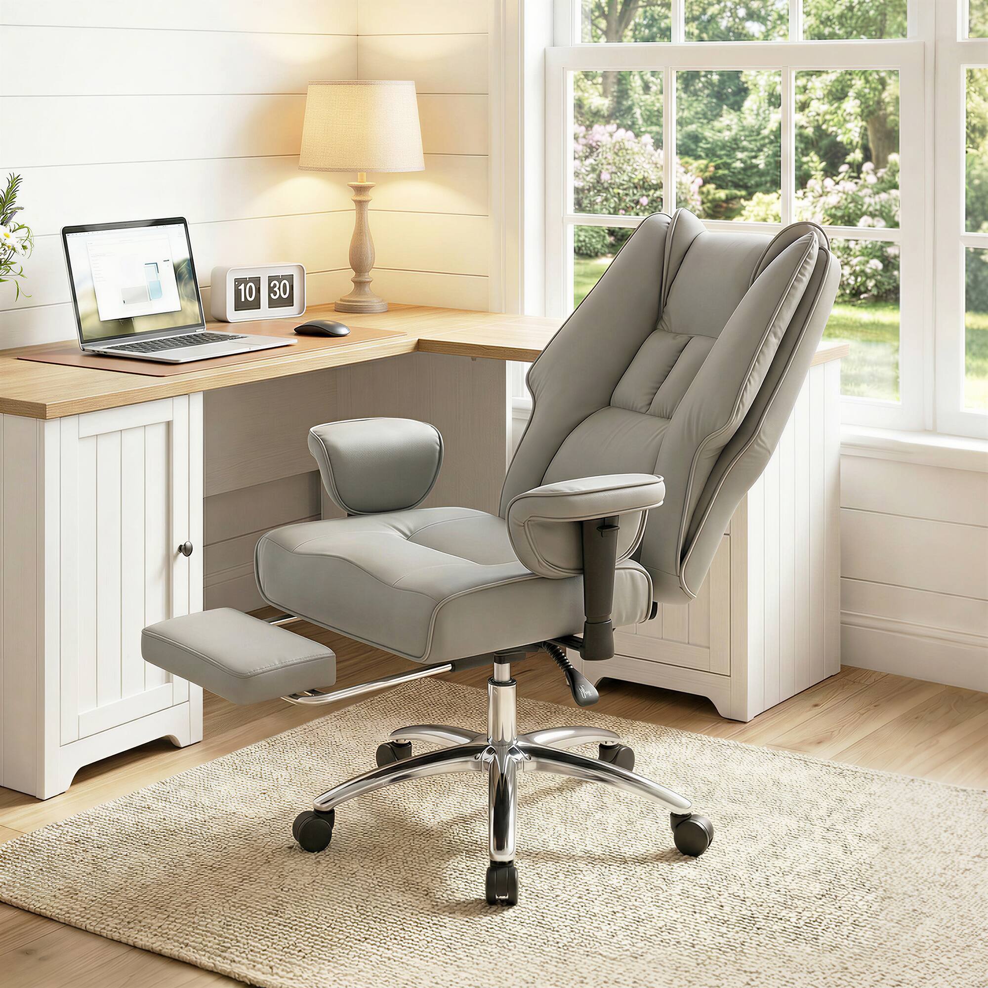 Alt View 1. Homcom - Office Chair, High Back Reclining Desk Chair with Adjustable Armrests, Pet Friendly Faux Leather - Light Gray.