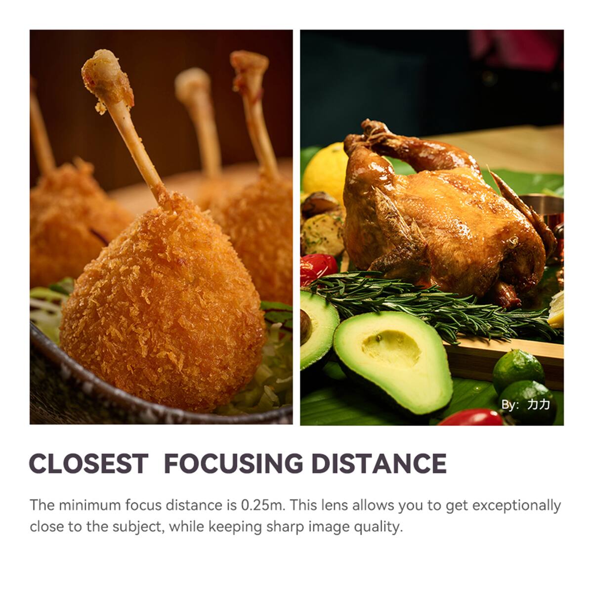 By: 
CLOSEST FOCUSING DISTANCE
The minimum focus distance is 0.25m. This lens allows you to get exceptionally close to the subject, while keeping sharp image quality.